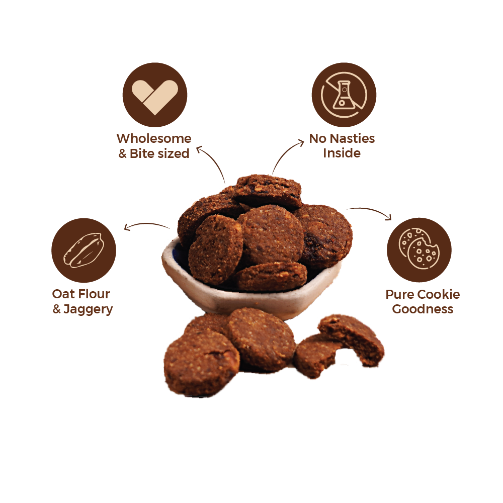 hachi healthy bite size, oat flour and jaggery cookie