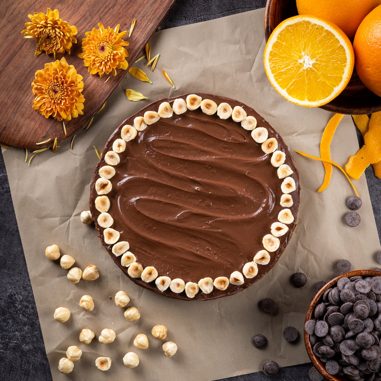 Orange Dark Chocolate Hazelnut Cake