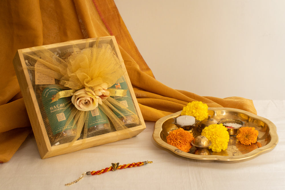 Rustic wooden hamper with 3 x 150gm granola jars – perfect Rakhi gift